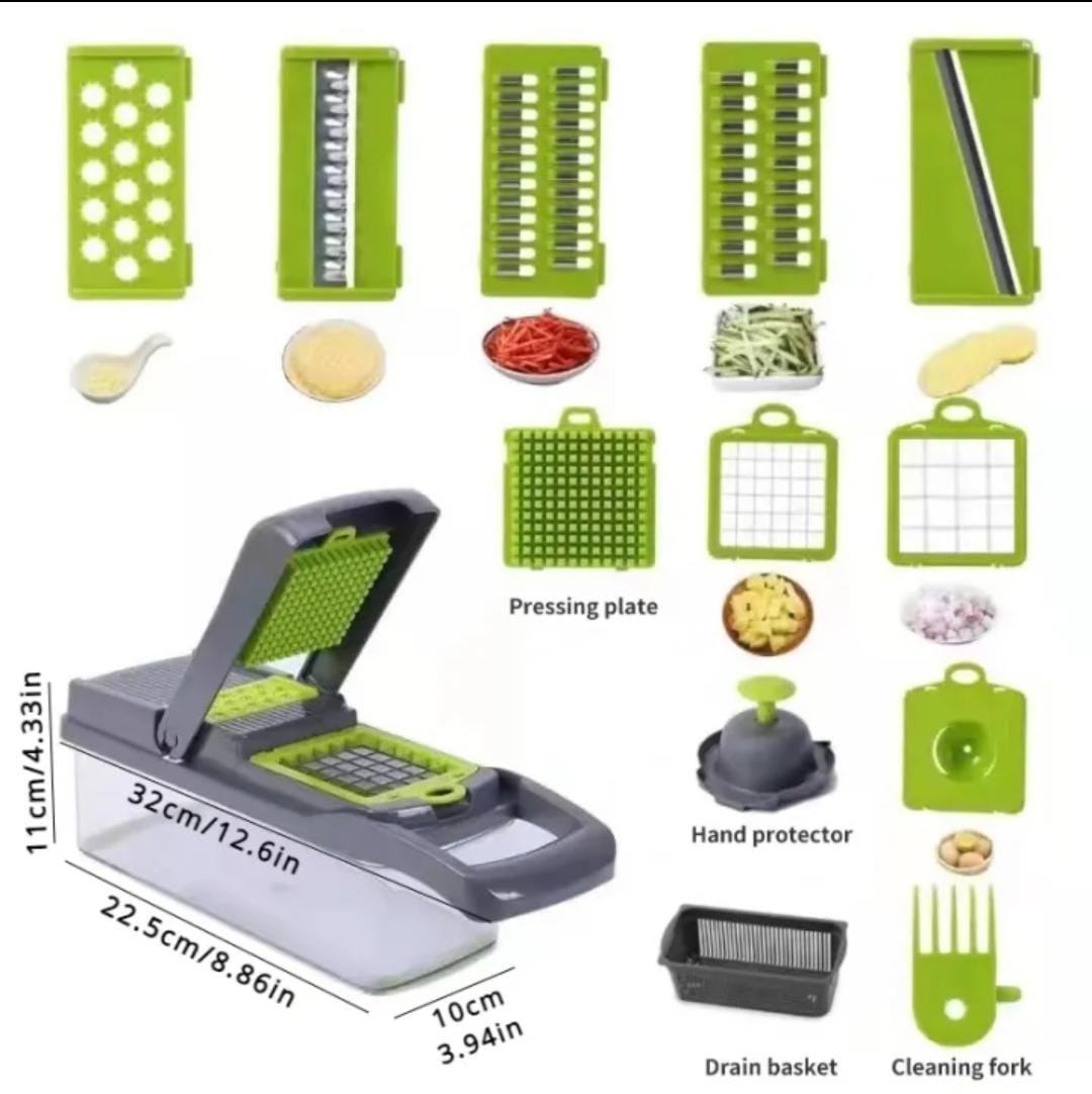16 in 1 Vegetable Chopper Multifunctional Cutter & Shredder Fruit & Potato Grater with Basket  Carrot Grinder for Kitchen